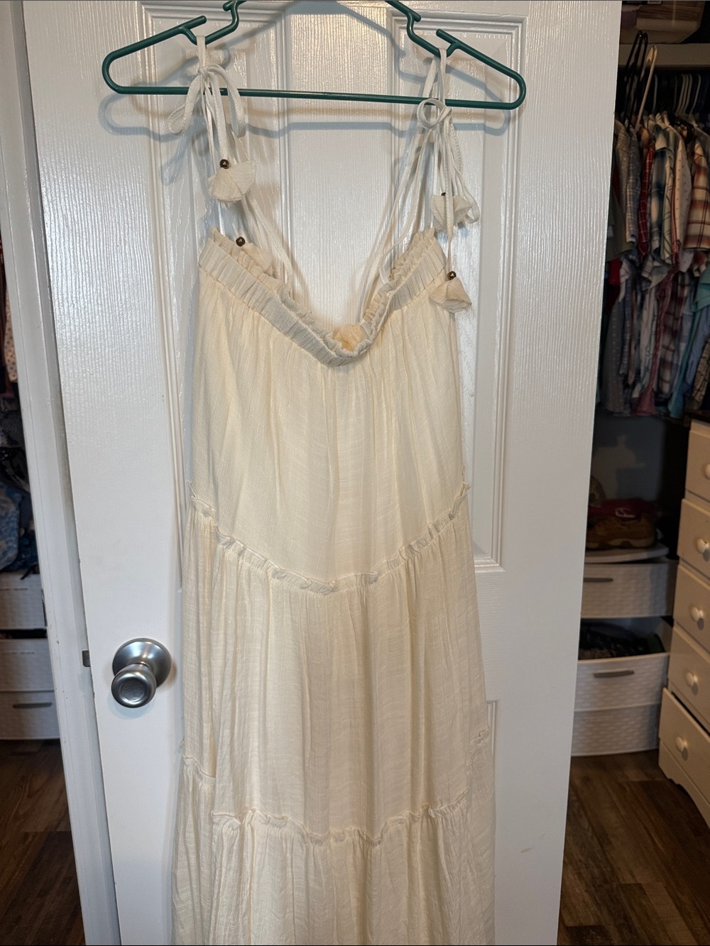 Cream Tiered Maxi Dress with Spaghetti Straps